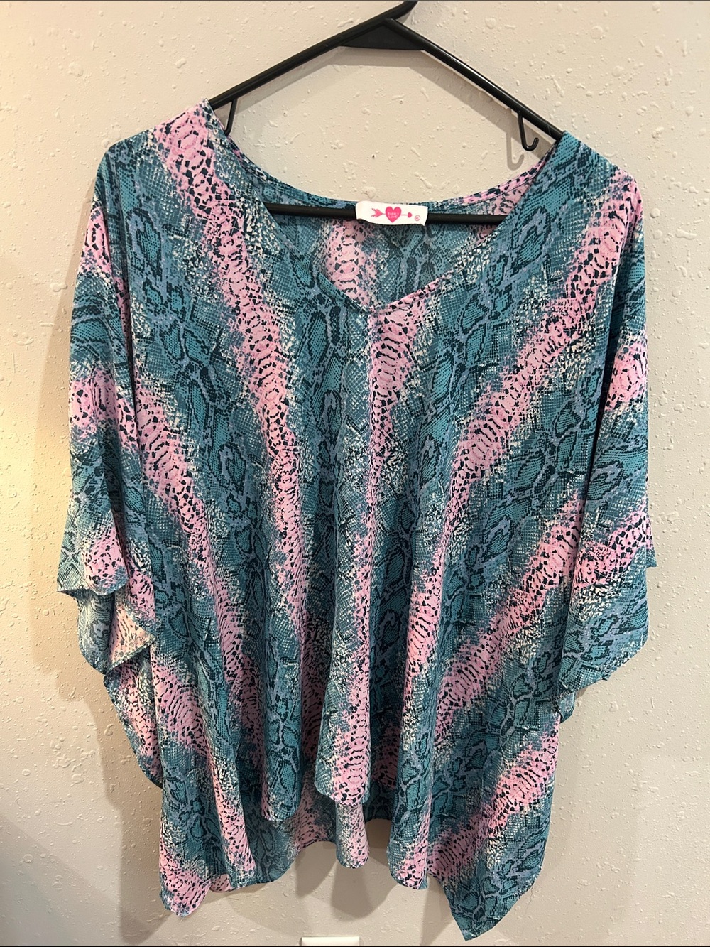 Buddy Love Teal and Pink Snake-Print Tunic Top
